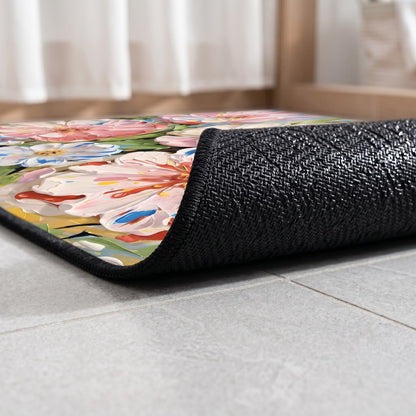 Vibrant Oil Painting Floral Bathroom Rug