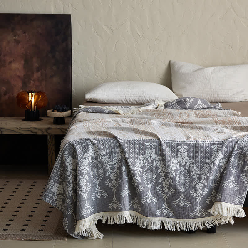 Vintage Floral Pattern Cotton Gauze Blanket