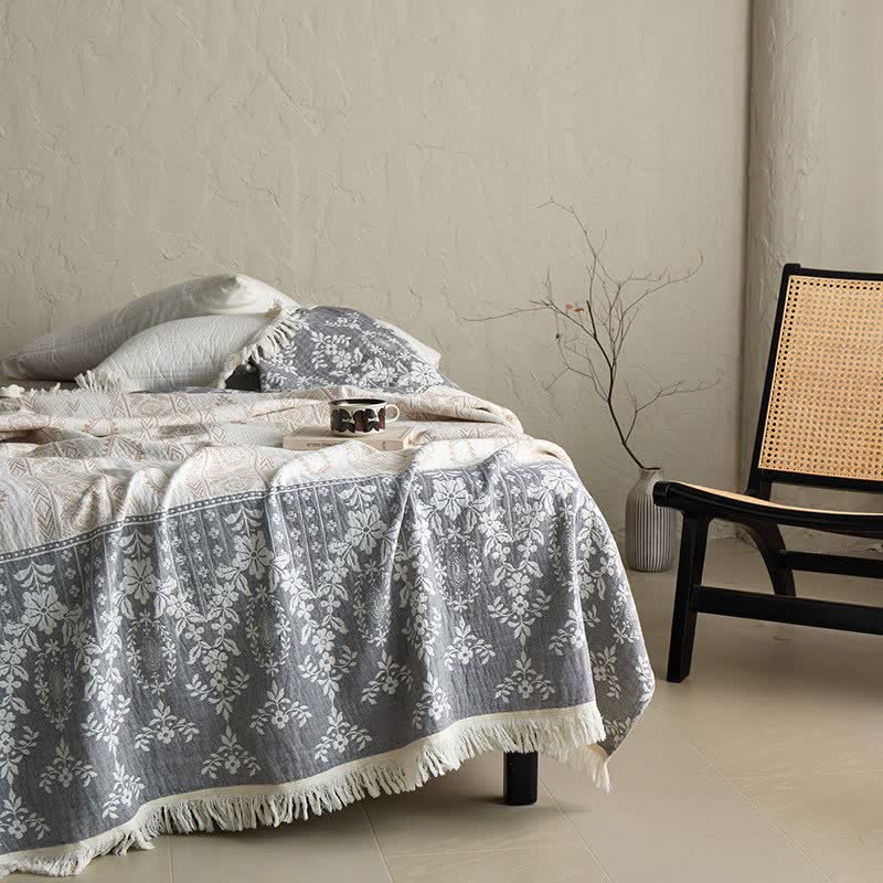 Vintage Floral Pattern Cotton Gauze Blanket