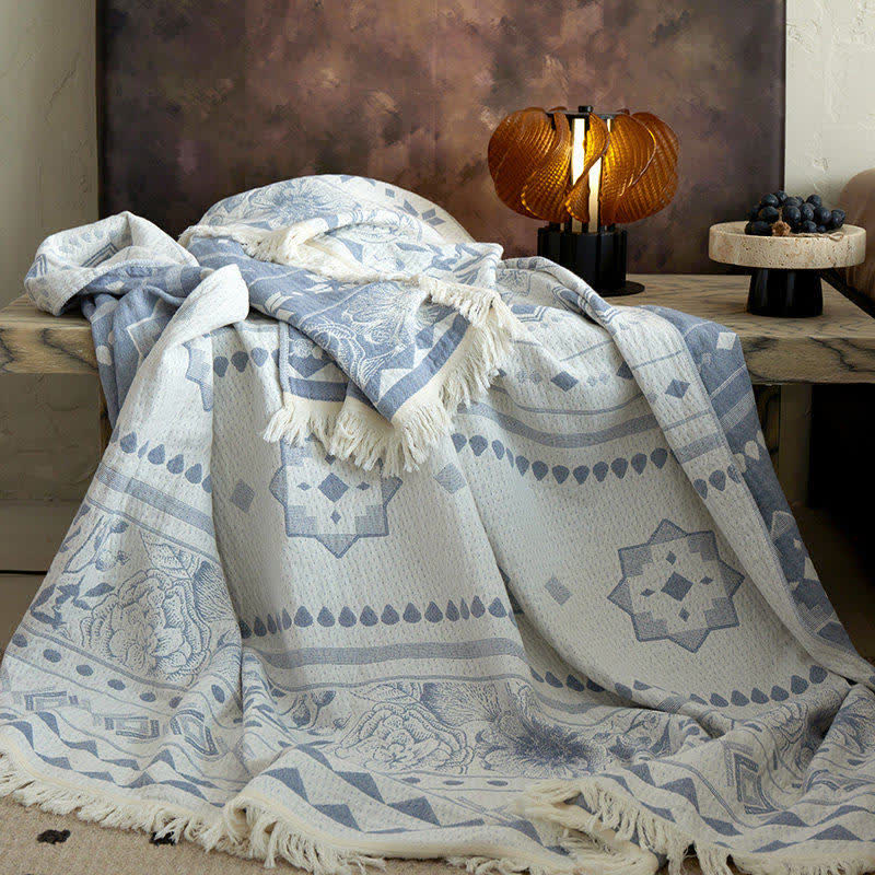 Ethnic Floral & Geometric Pattern Cotton Blanket