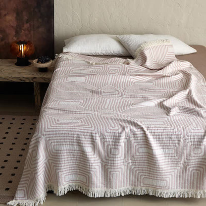 Geometric Labyrinth Pattern Cotton Gauze Blanket