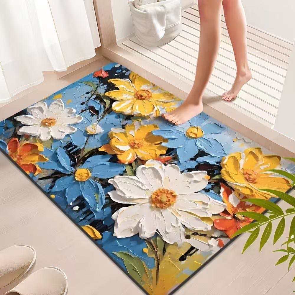 Vibrant Impressionist Floral Bathroom Rug