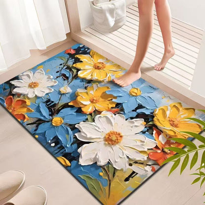 Vibrant Impressionist Floral Bathroom Rug