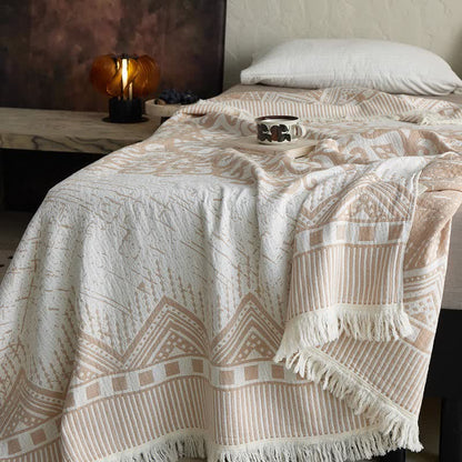 Tribal Geometric Cotton Gauze Tassel Blanket