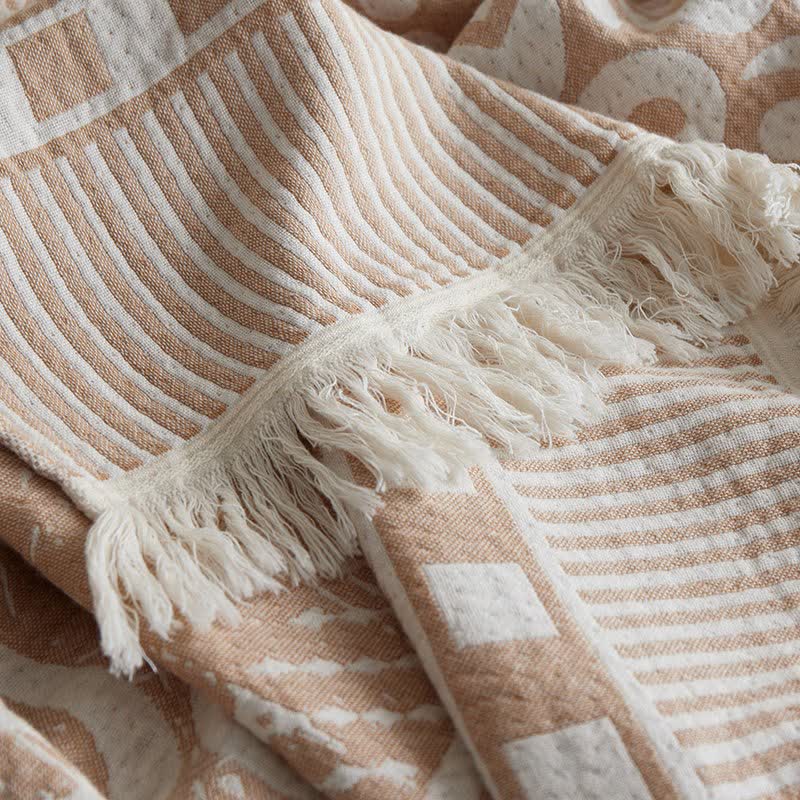 Tribal Geometric Cotton Gauze Tassel Blanket