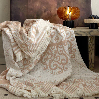 Tribal Geometric Cotton Gauze Tassel Blanket