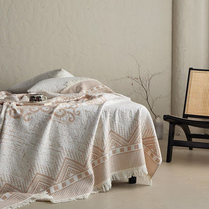 Tribal Geometric Cotton Gauze Tassel Blanket