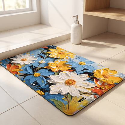 Vibrant Impressionist Floral Bathroom Rug