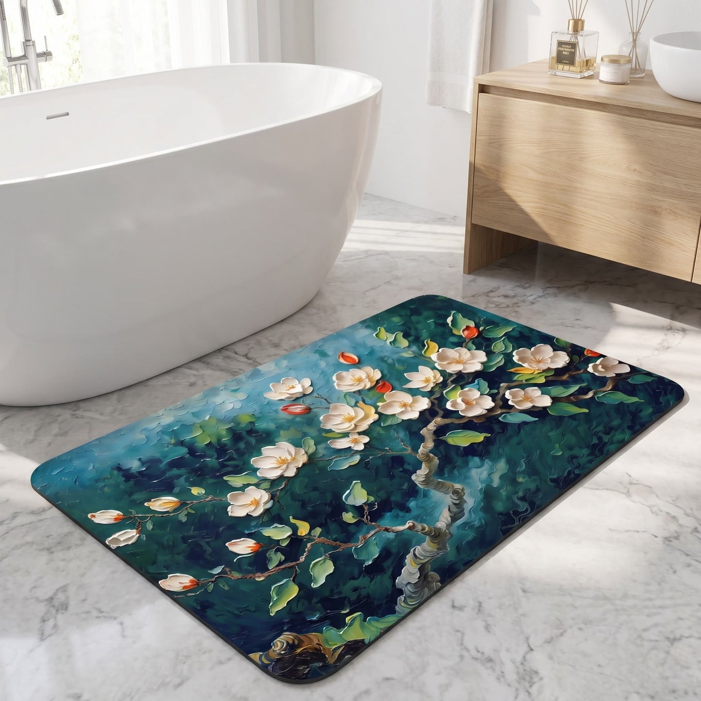 Impressionist Magnolia Bathroom Rug