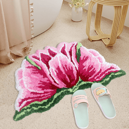 Pink Tulip Shaped Plush Bathroom Rug