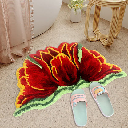 Pink Tulip Shaped Plush Bathroom Rug