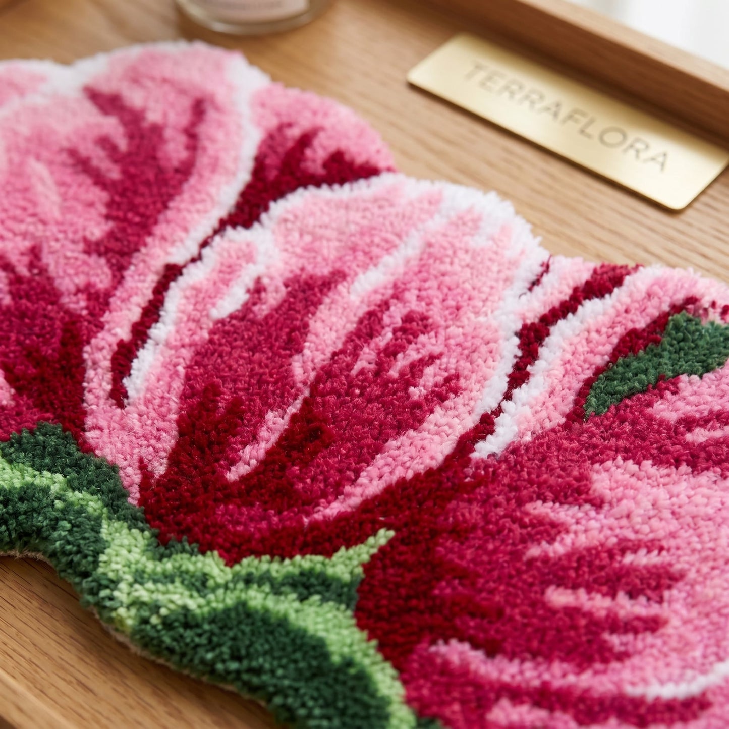 Pink Tulip Shaped Plush Bathroom Rug