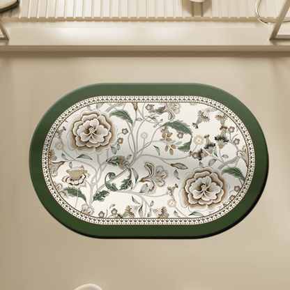 Oval Vintage Botanical Floral Bathroom Rug