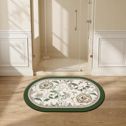 Oval Vintage Botanical Floral Bathroom Rug