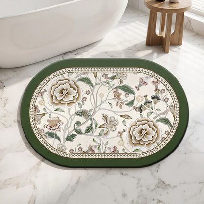 Oval Vintage Botanical Floral Bathroom Rug