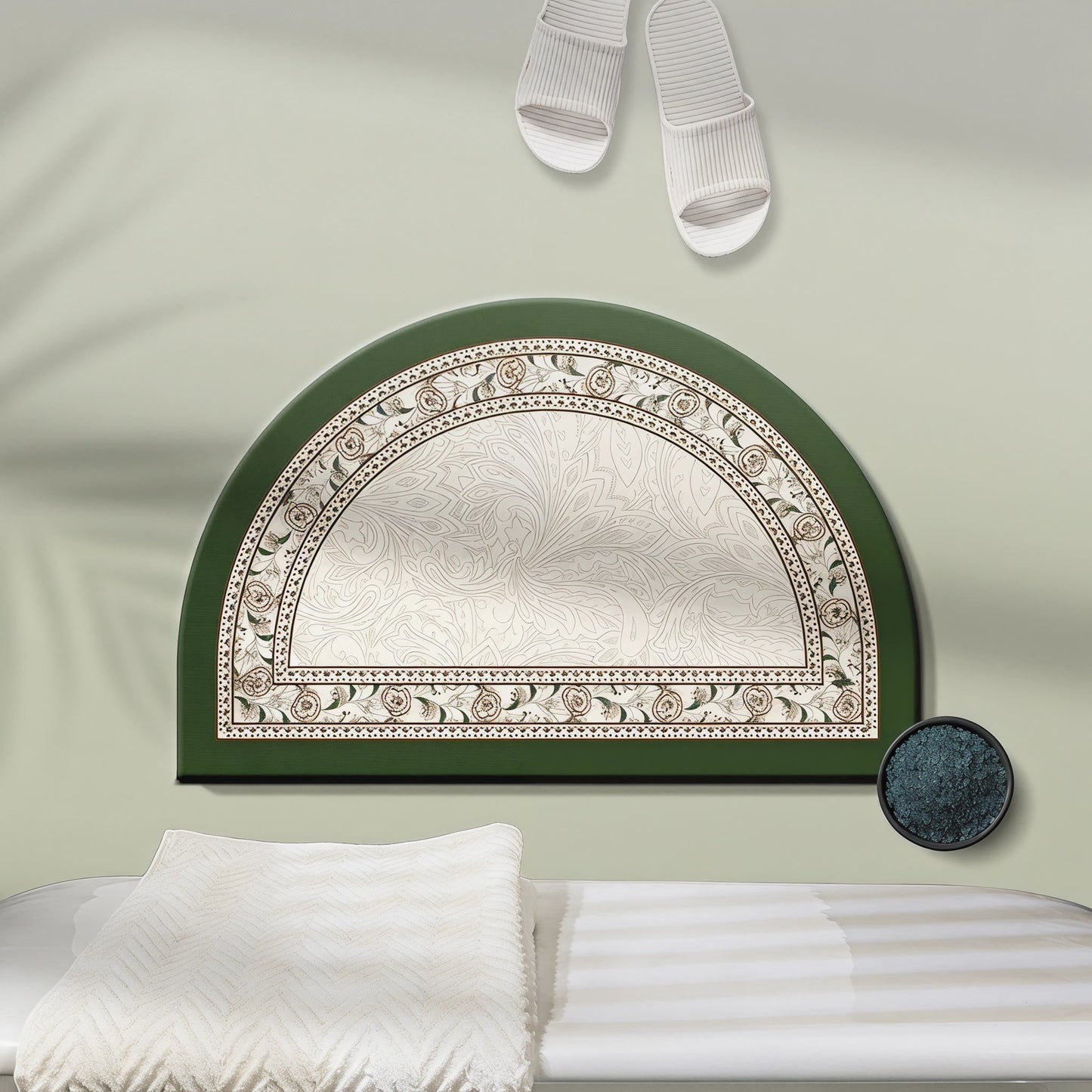 Half-Moon Vintage Border Floral Bathroom Rug Area Rug Bathroom Border Botanical Carpets Diatom mud Doormat Floor Mat Floral Half-Moon Mat newin260518 Non-Slip Rug Soft Vintage