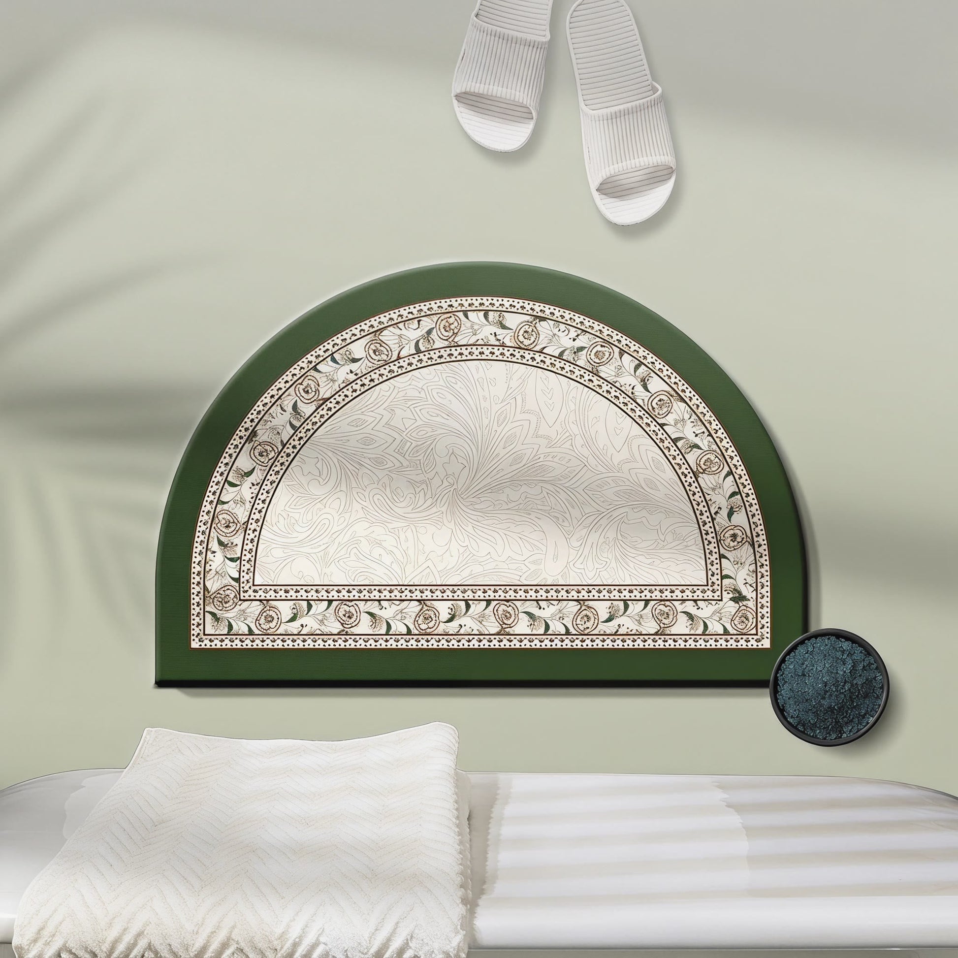 Half-Moon Vintage Border Floral Bathroom Rug Area Rug Bathroom Border Botanical Carpets Diatom mud Doormat Floor Mat Floral Half-Moon Mat newin260518 Non-Slip Rug Soft Vintage