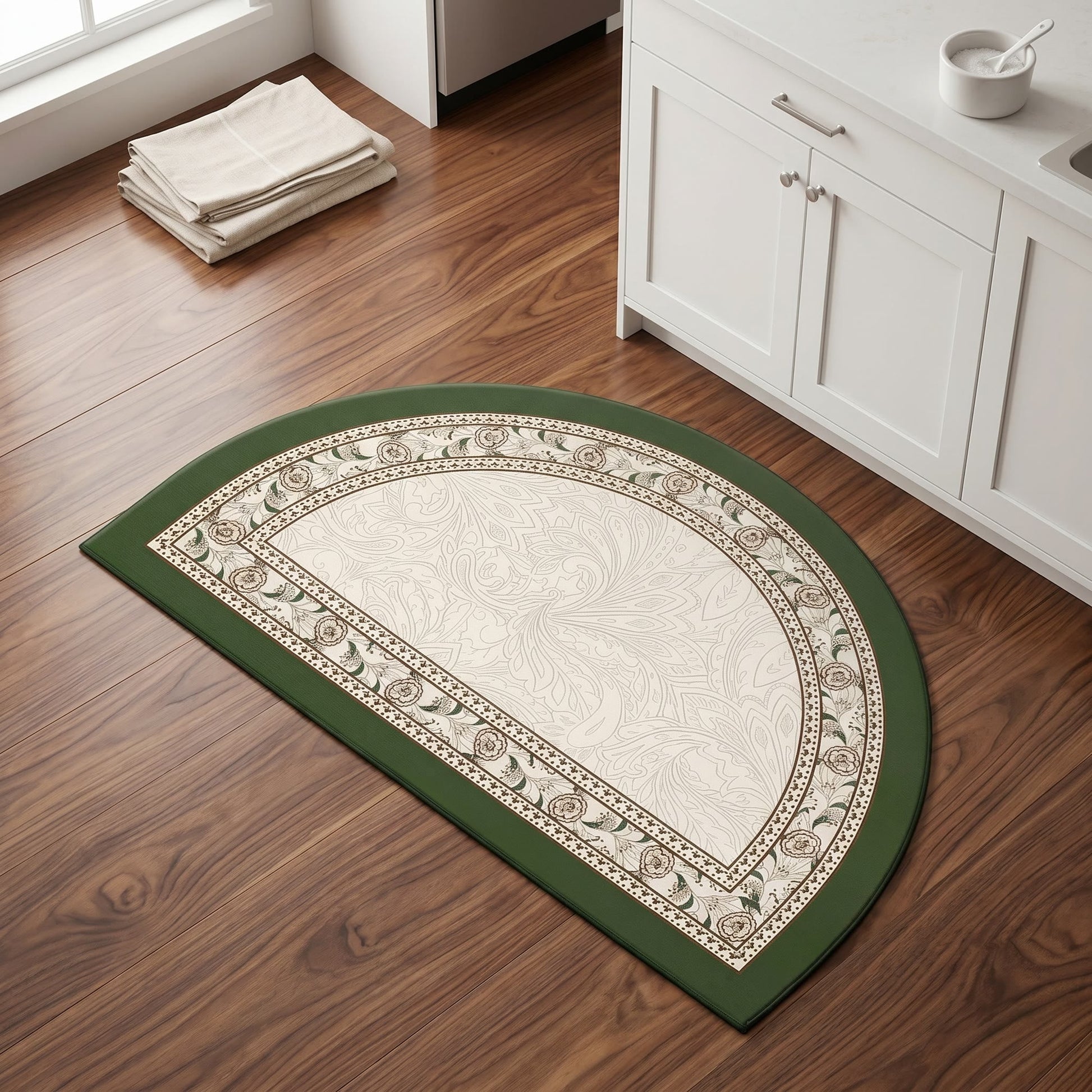 Half-Moon Vintage Border Floral Bathroom Rug Area Rug Bathroom Border Botanical Carpets Diatom mud Doormat Floor Mat Floral Half-Moon Mat newin260518 Non-Slip Rug Soft Vintage