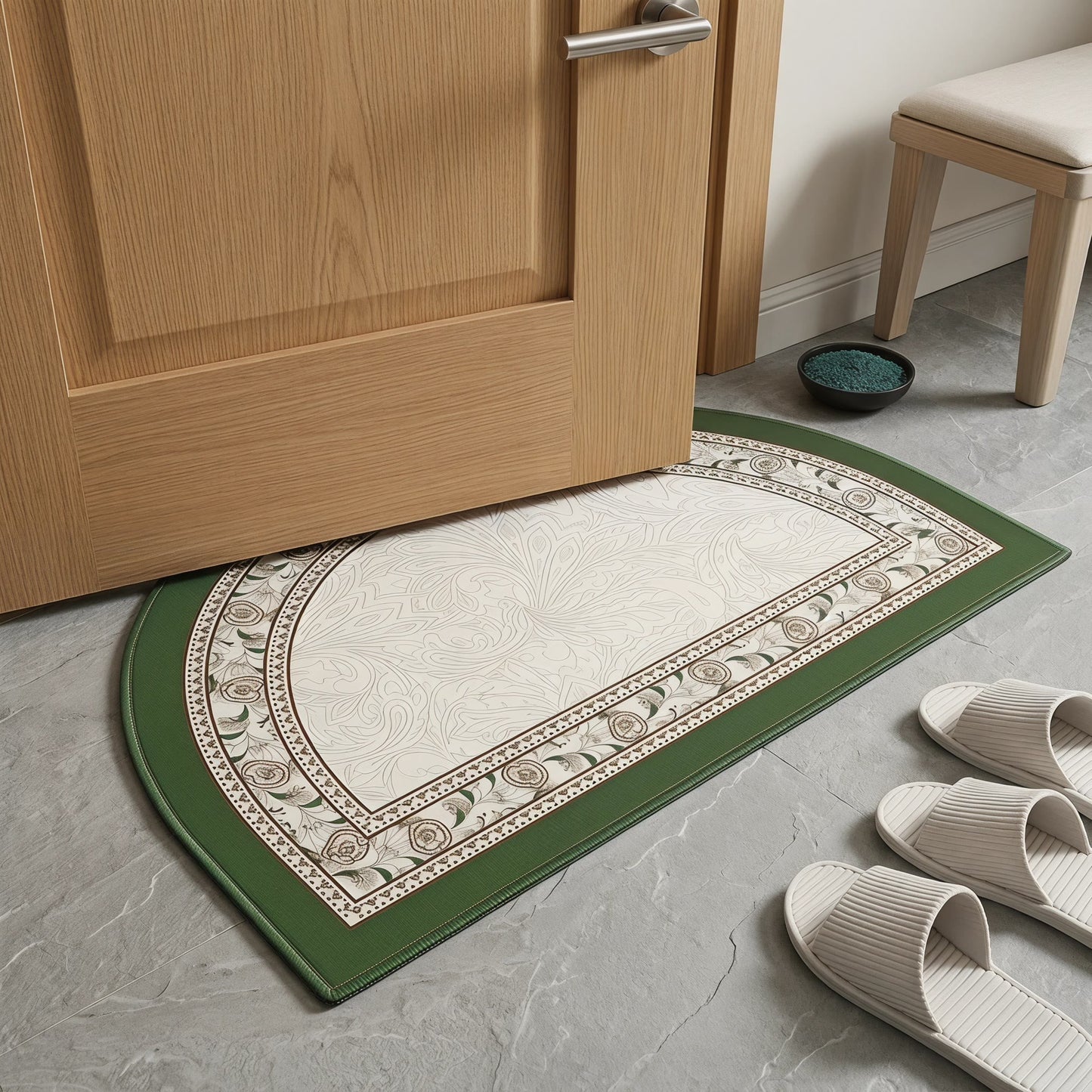 Half-Moon Vintage Border Floral Bathroom Rug Area Rug Bathroom Border Botanical Carpets Diatom mud Doormat Floor Mat Floral Half-Moon Mat newin260518 Non-Slip Rug Soft Vintage