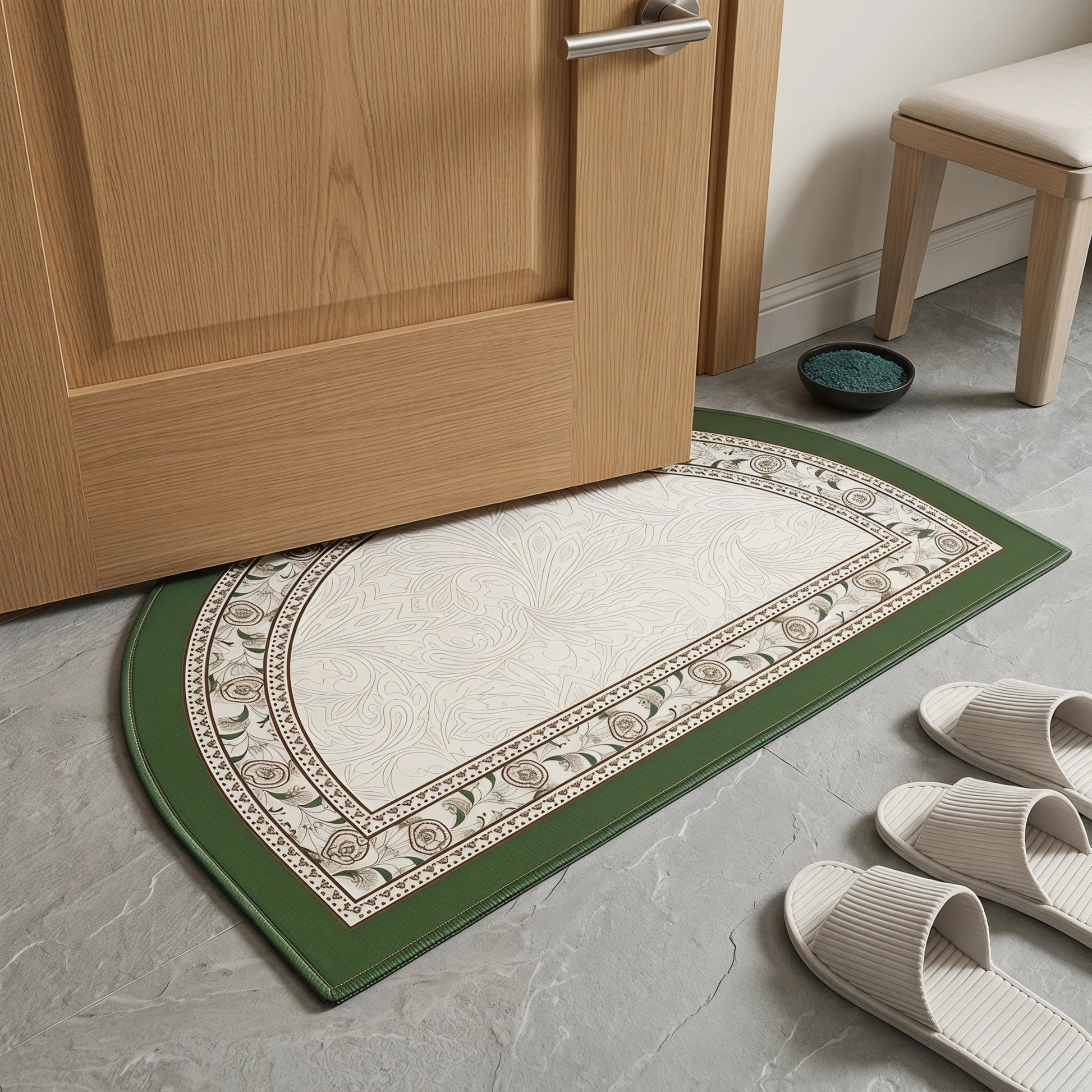 Half-Moon Vintage Border Floral Bathroom Rug Area Rug Bathroom Border Botanical Carpets Diatom mud Doormat Floor Mat Floral Half-Moon Mat newin260518 Non-Slip Rug Soft Vintage