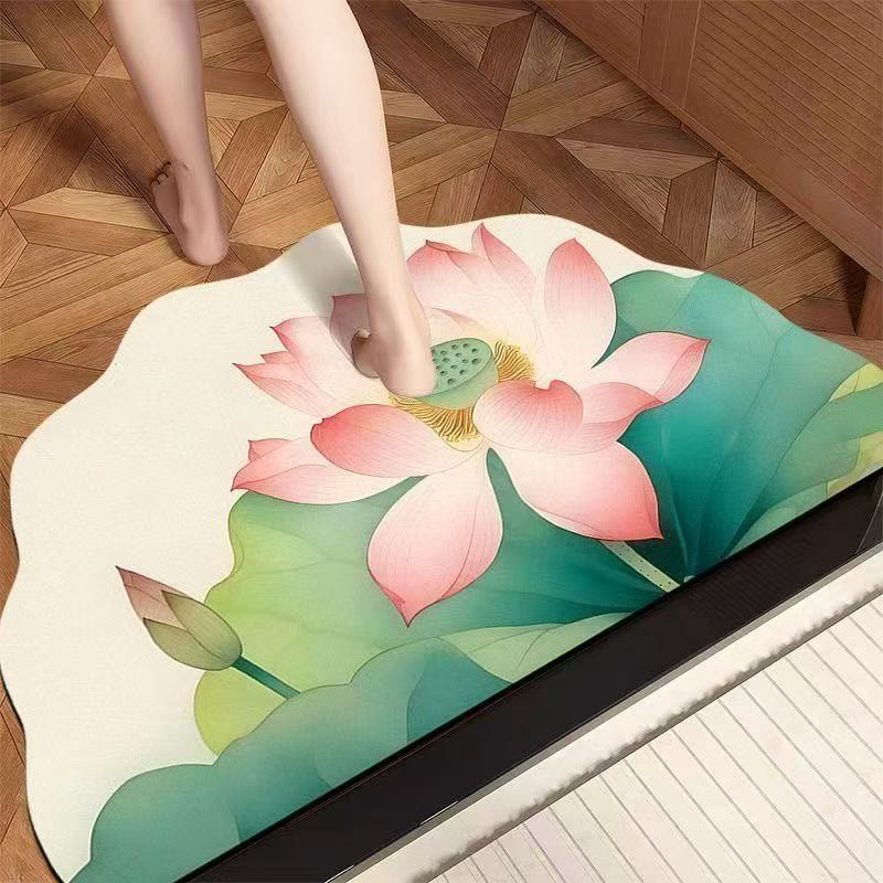 Oriental Lotus Floral Bathroom Rug