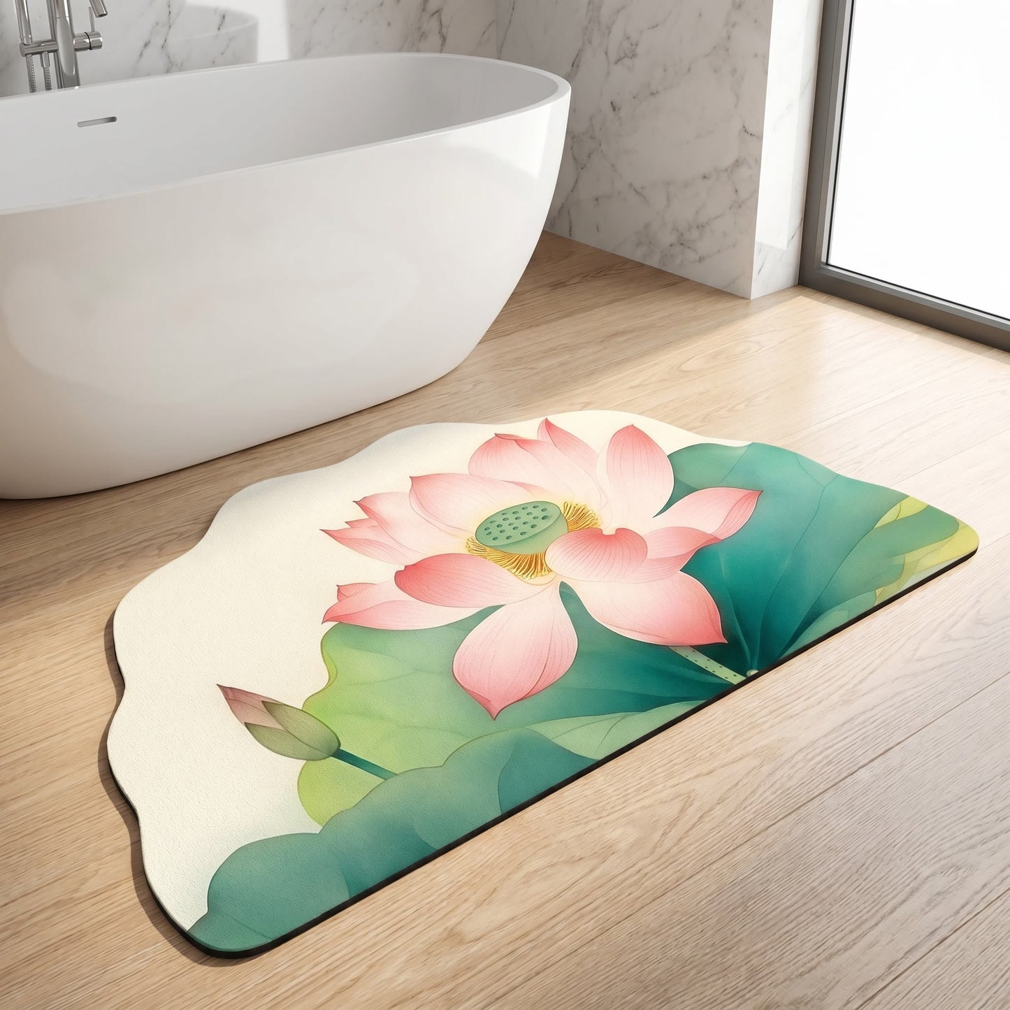 Oriental Lotus Floral Bathroom Rug
