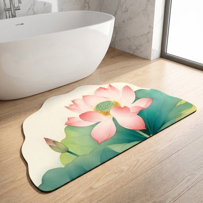 Oriental Lotus Floral Bathroom Rug