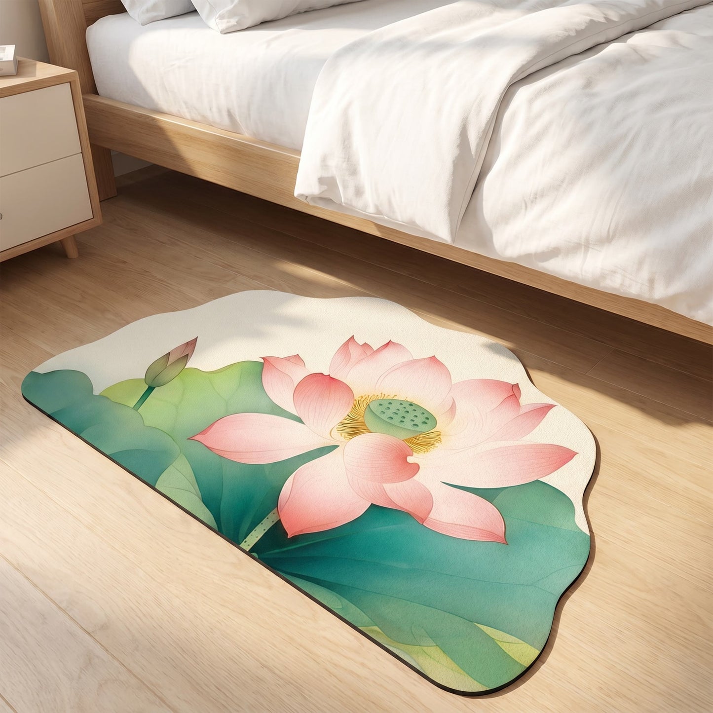 Oriental Lotus Floral Bathroom Rug