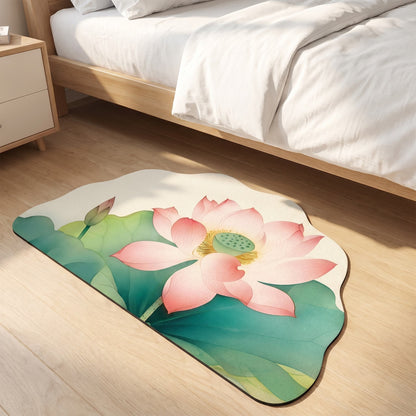 Oriental Lotus Floral Bathroom Rug