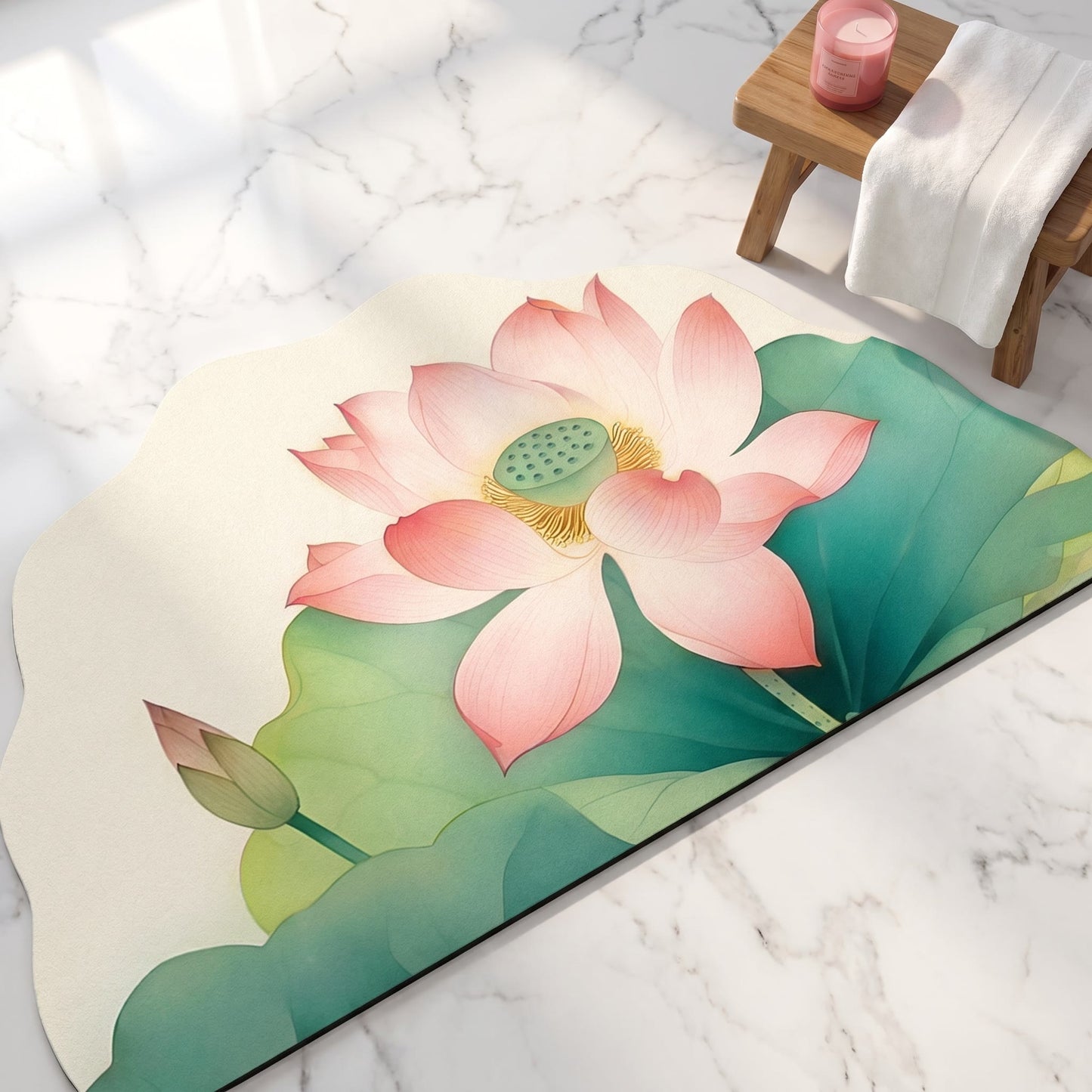 Oriental Lotus Floral Bathroom Rug