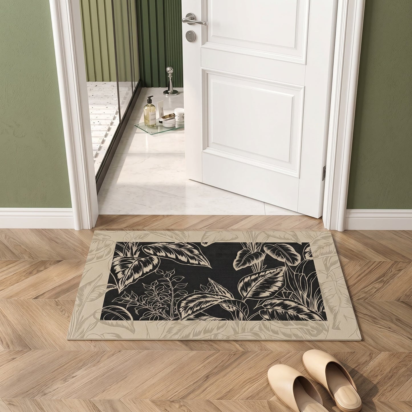 Tropical Leaf Vintage Bathroom Rug