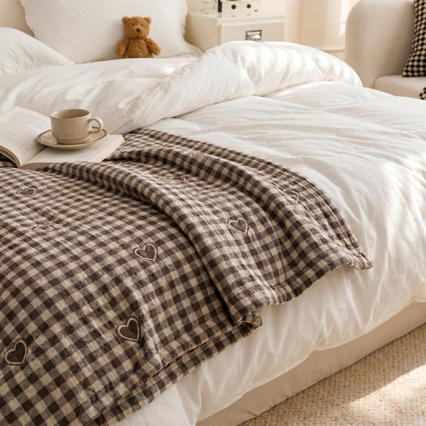 Vintage Checker Heart Cotton Bedding Set
