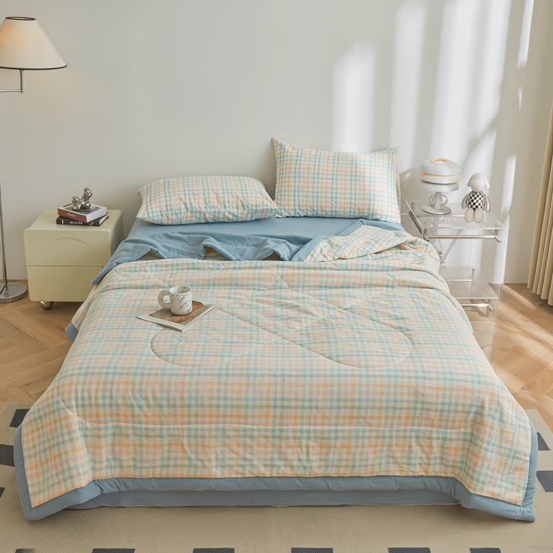 Pastel Plaid Cotton Bedding Set