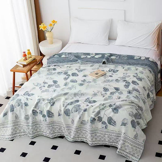 Boho Leaf Print Cotton Gauze Quilt