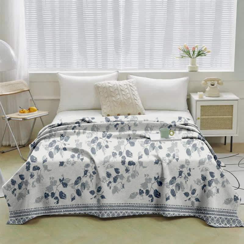 Boho Leaf Print Cotton Gauze Quilt
