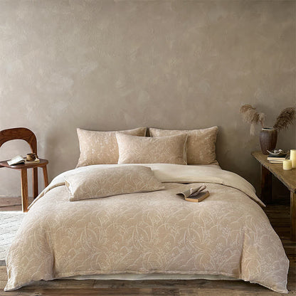 Beige Botanical Jacquard Cotton Bedding Set