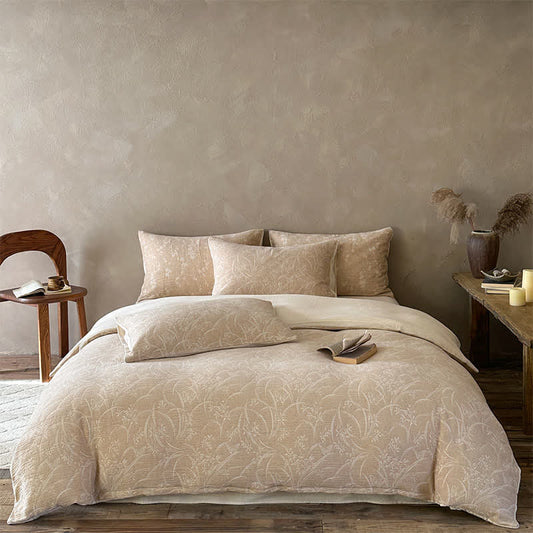 Beige Botanical Jacquard Cotton Bedding Set