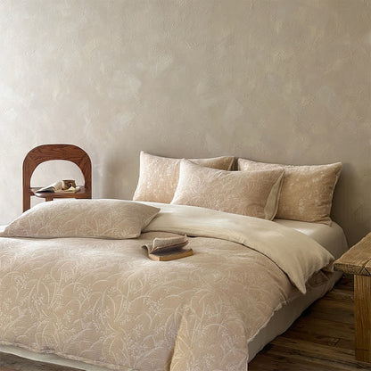 Beige Botanical Jacquard Cotton Bedding Set