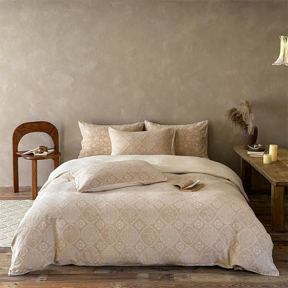 Camel Geometric Floral Jacquard Cotton Bedding Set