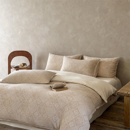 Camel Geometric Floral Jacquard Cotton Bedding Set