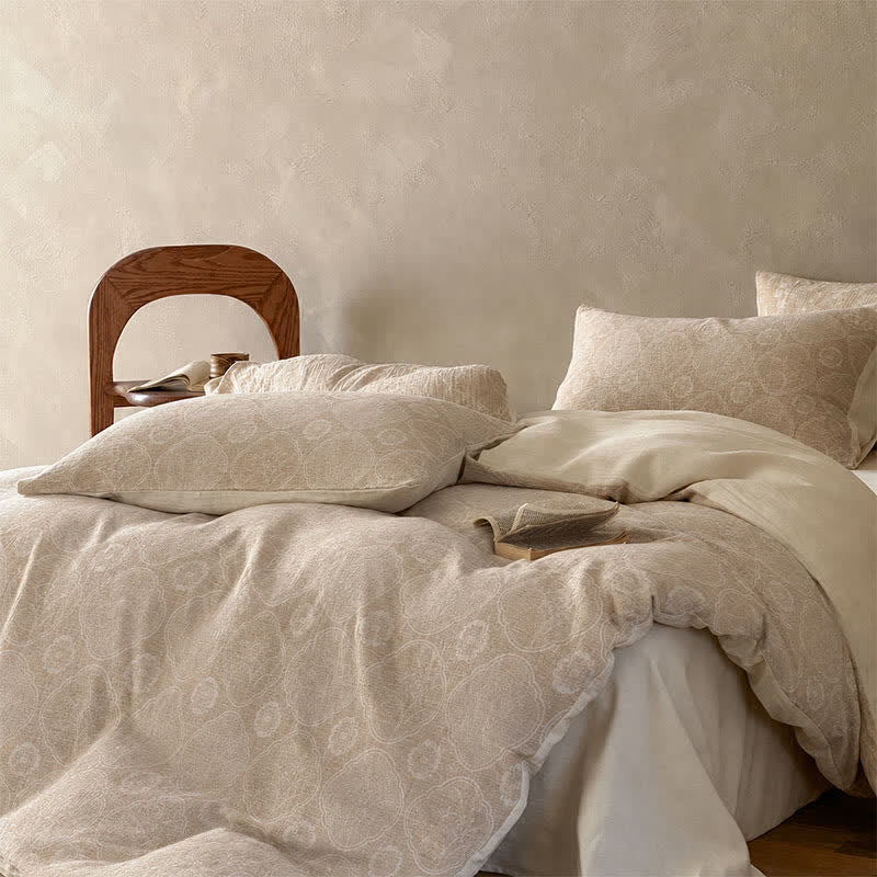 Camel Geometric Floral Jacquard Cotton Bedding Set