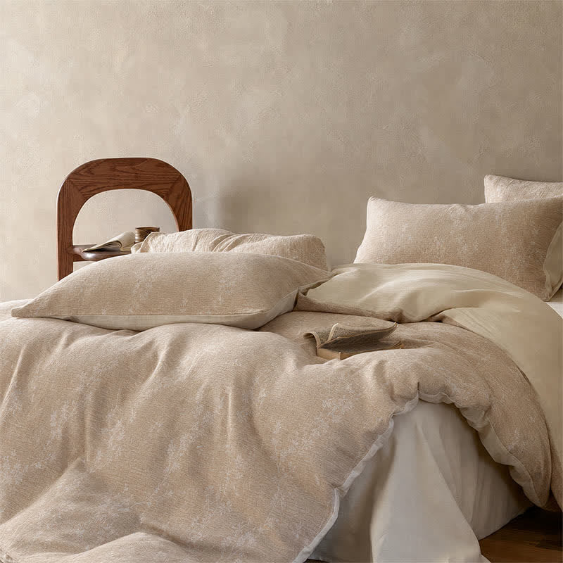 Camel Botanical Blossom Jacquard Cotton Bedding Set