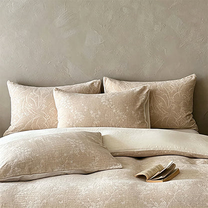 Camel Botanical Blossom Jacquard Cotton Bedding Set