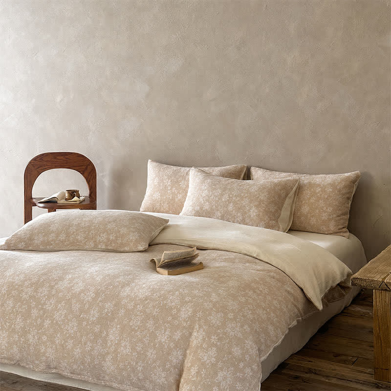 Camel Delicate Floral Jacquard Cotton Bedding Set
