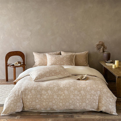 Camel Delicate Floral Jacquard Cotton Bedding Set