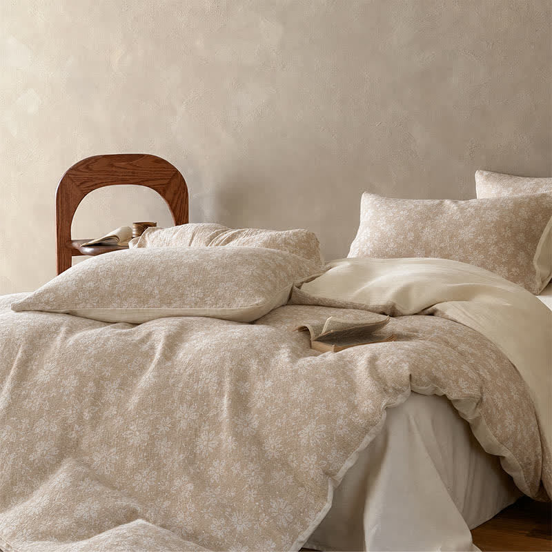 Camel Delicate Floral Jacquard Cotton Bedding Set