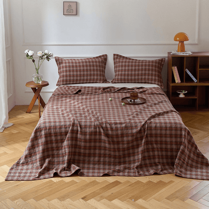 Retro Earth-Tone Plaid Cotton Bedding Set