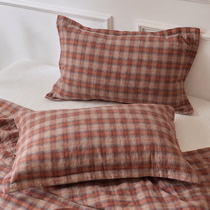 Retro Earth-Tone Plaid Cotton Bedding Set