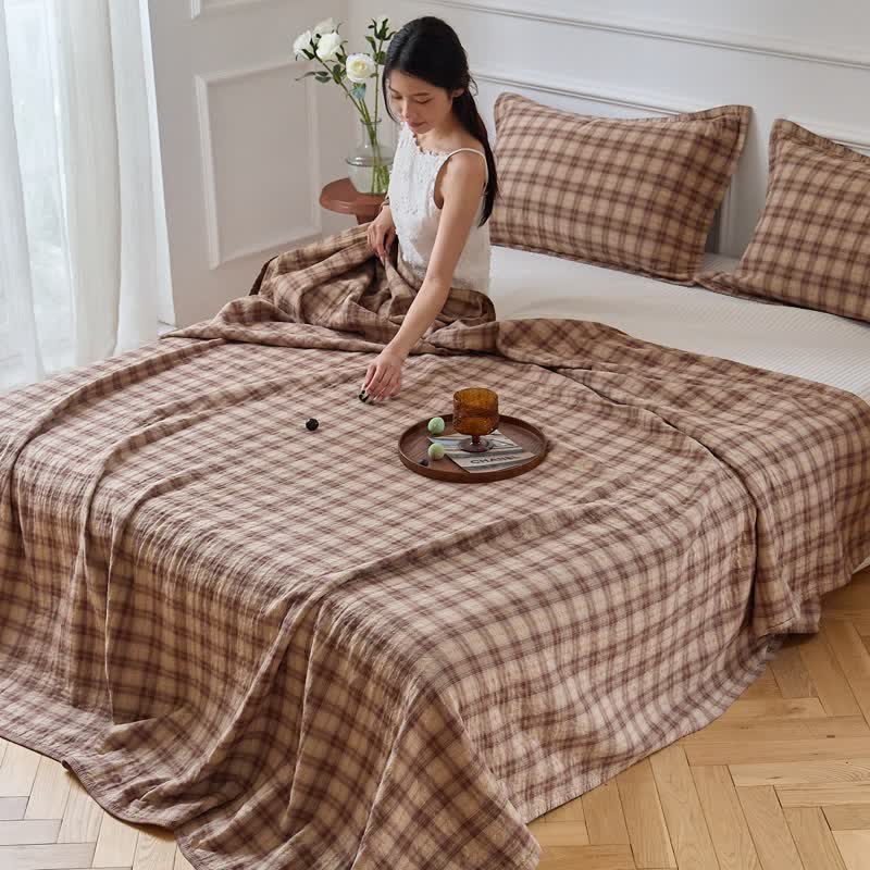 Retro Earth-Tone Plaid Cotton Bedding Set