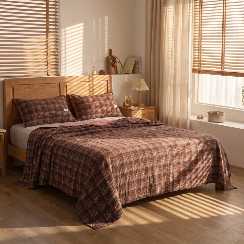 Vintage Plaid Cotton Gauze Quilt